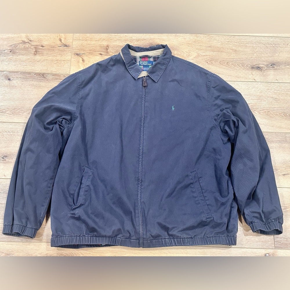 Vintage Polo Ralph Lauren Plaid Lined Harrington Jacket Blue Size 3LT Tall Lined